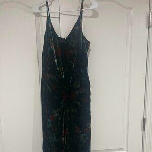 LOFT Green Velvet Floral Jumpsuit Size 4